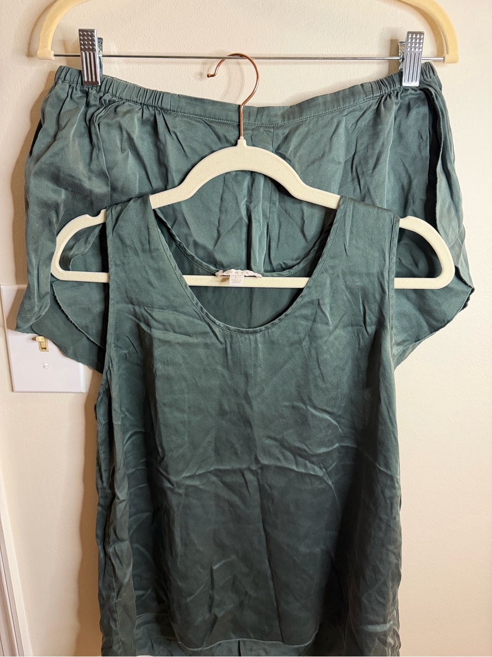Lunya 100% Silk Tank & Shorts Pajama Set Green Size Large